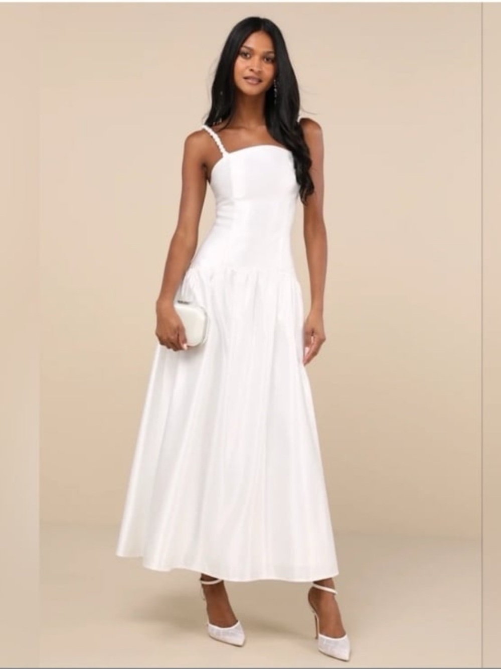 Lulus Modern Adoration NWT size‎ Medium White Satin Drop Waist Lace-Up Dress